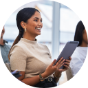 woman holding tablet